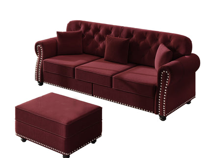 Upholstered 3 Seater Sofa Set With Ottoman