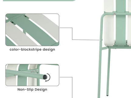 4 Piece Set Of Color Block Designed Single Chairs, Folding Square Table - Haze Green / Khaki / White