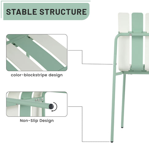 4 Piece Set Of Color Block Designed Single Chairs, Folding Square Table - Haze Green / Khaki / White