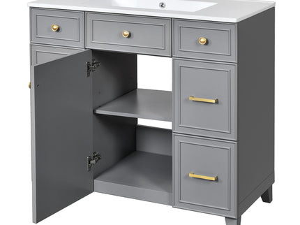 Bathroom Vanity With Ceramic Sink, Soft Close Doors, Adjustable Shelves