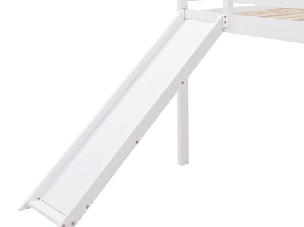 Full Loft Bed With Slide, Multifunctional Design - White