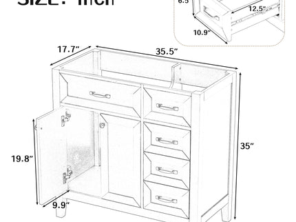 Modern Bathroom Vanity Base Only, 2 Doors And 3 Drawers
