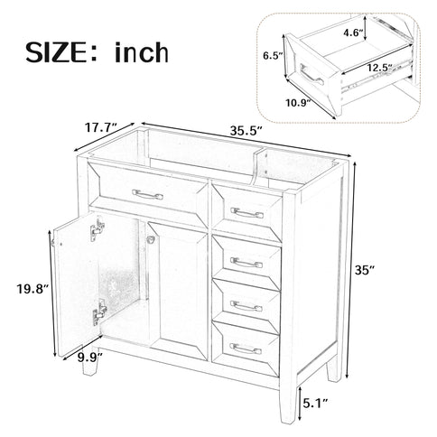 Modern Bathroom Vanity Base Only, 2 Doors And 3 Drawers