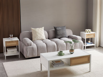 40.16" Rattan Coffee Table, Sliding Door For Storage, Metal Legs, Modern Table For Living Room