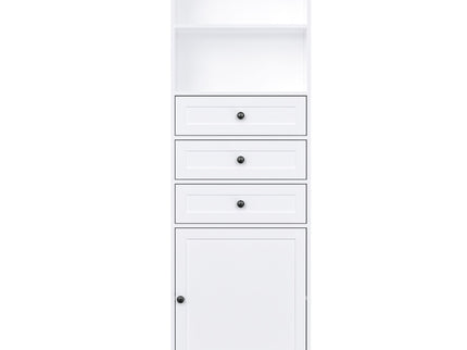 Tall Storage Cabinet With 3 Drawers And Adjustable Shelves For Bathroom