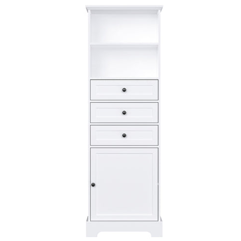 Tall Storage Cabinet With 3 Drawers And Adjustable Shelves For Bathroom