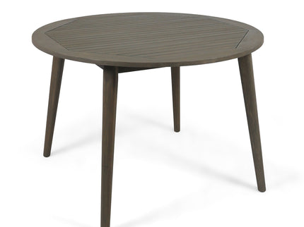 Round Outdoor Patio Table With Slatted Top - Gray