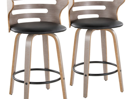 Cosini - Mid Century Modern Fixed Height Barstool With Swivel And Round Footrest (Set of 2)
