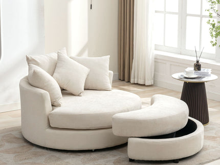 360° Swivel Accent Barrel Chair With Storage Ottoman & 4 Pillows, Modern Leisure Chair Round Accent For Living Room