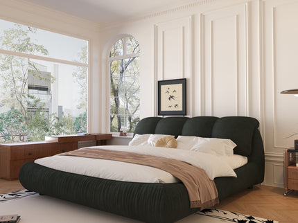 Luxury Upholstered Platform Bed With Oversized Padded Backrest And Solid Wood Frame
