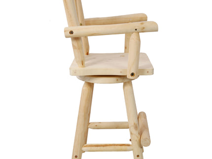 Rustic Bar Stool, Fir Wood Construction, Wide Armrest