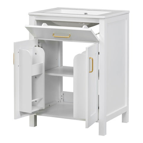 Modern Bathroom Vanity With Ceramic Sink, Soft-Close Doors, Flip Drawer, U-Shaped Shelves, Elegant Storage Solution