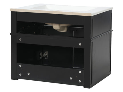 Wall Mounted Bathroom Vanity With Tip Out Drawer And Open Back Design