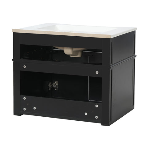 Wall Mounted Bathroom Vanity With Tip Out Drawer And Open Back Design