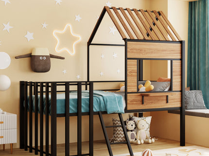 Loft Bed With Roof, Window, Guardrail, Ladder
