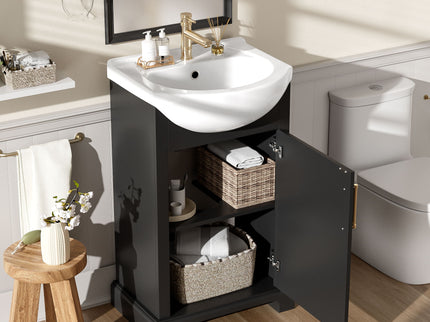 20" Bathroom Vanity With Bulged Sink, Freestanding Single Vanity Set, Soft Close Door