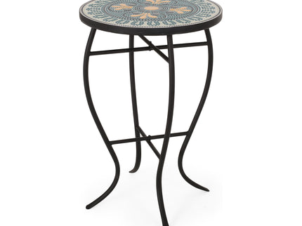 Outdoor Side Table With Tile Mosaic Table Top - Black