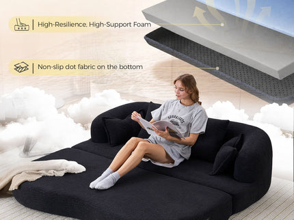 Foldable Sofa Bed, Boneless Couch Convertible Sleeper With 4 Pillows