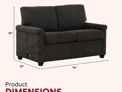 Convertible Twin Sleeper Sofa With USB Ports, 2 Seater Upholstered Loveseat - Dark Gray