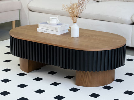 Elliptical Living Room Coffee Table With Hidden Storage And Removable Tabletop