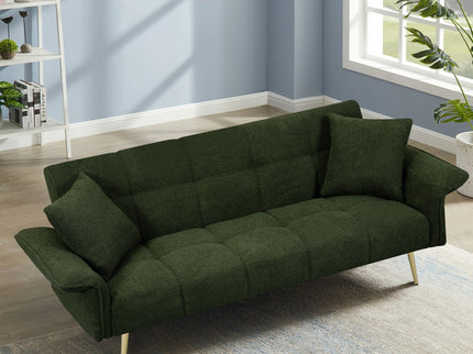Convertible Double Futon Sofa Bed With Folding Armrests For Living Rooms