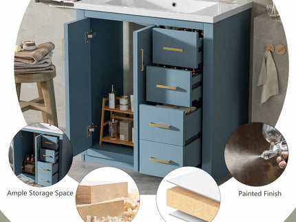 Bathroom Vanity With Sink, Storage Cabinet, Freestanding Set With 3 Drawers & Soft Closing Doors