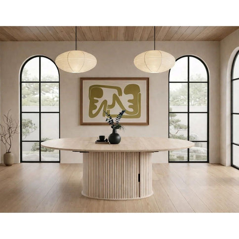 Extendable Round Dining Table With Hidden Storage Base - Ivory
