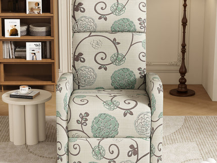 Modern Manual Recliner, Home Theater Chair With Adjustable Backrest For Living Room - Beige / Blue