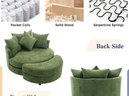 360° Swivel Accent Barrel Chair With Storage Ottoman & 4 Pillows, Modern Leisure Chair Round Accent For Living Room