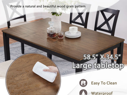 6 Piece Dining Table Set With Bench - Beige / Black / Oak