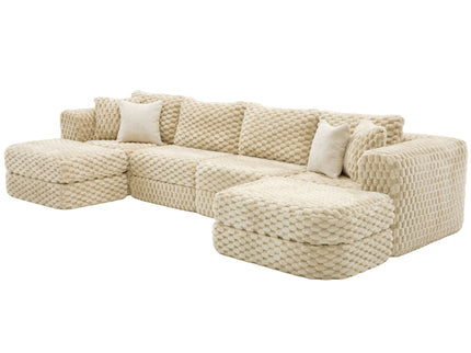Modular Sectional Sofa, Boneless Couch With 2 Movable Ottomans