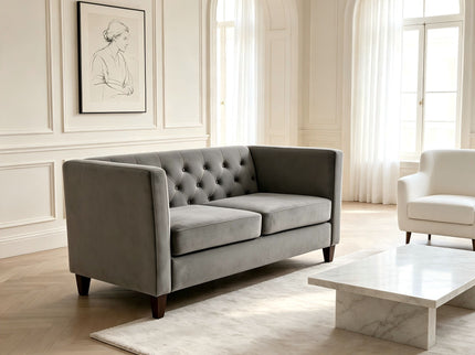 Button Tufted Loveseat, 2 Seater With Square Arm Couch For Living Room