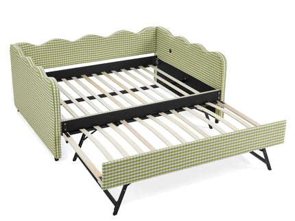Gingham Daybed With USB Charging Port, Wave-Shaped Design