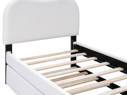 Upholstered Platform Bed With Wood Supporting Feet And Trundle
