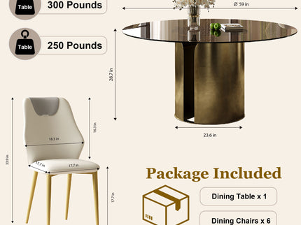 Modern Round Dining Table Set With Glass Top And Steel Legs