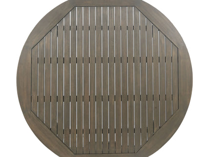 Round Outdoor Patio Table With Slatted Top - Gray