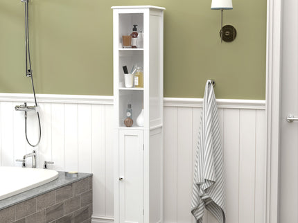 Slim Tall Bathroom Storage Cabinet With Adjustable Shelves, Anti Tip Freestanding Cabinet - White