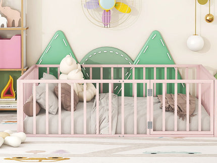 Metal Floor Bed Frame With Fence And Door