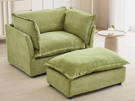 Modern Cozy Upholstered Armchair Sofa With Movable Ottoman