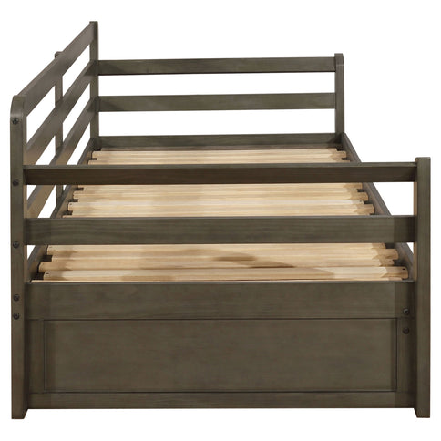 Twin Long 2 Drawer Daybed With Extendable Trundle, Storage Drawers, Fits Standard Mattress - Gray