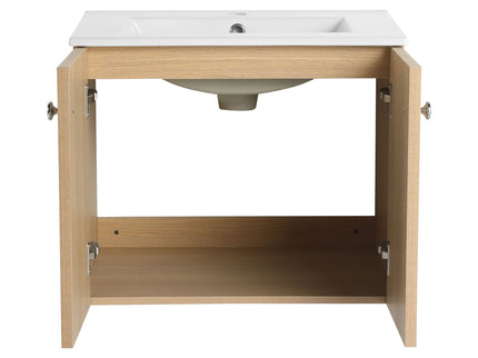Wall Mounted Bathroom Vanity With Ceramic Sink And 2 Soft Closing Doors