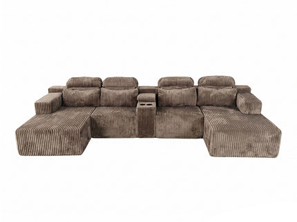 U-Shaped Sectional Sofa With Chaise Lounge And Cup Holders