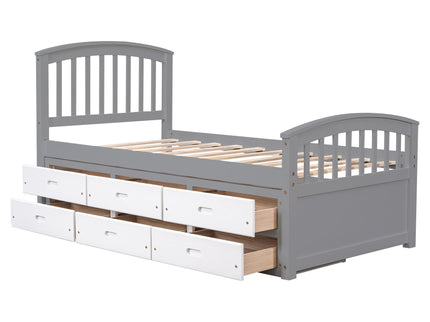 Platform Storage Bed Solid Wood Bed With 6 Drawers