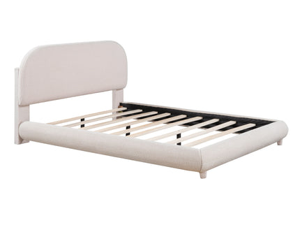 Upholstered Platform Bed With Thick Solid Frame And Stylish Curve-Shaped Design
