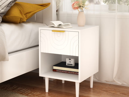 Nightstand With 1 Drawer And Open Shelf - White