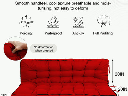 3 Seater Outdoor Porch Swing Cushion With Backrest, Waterproof