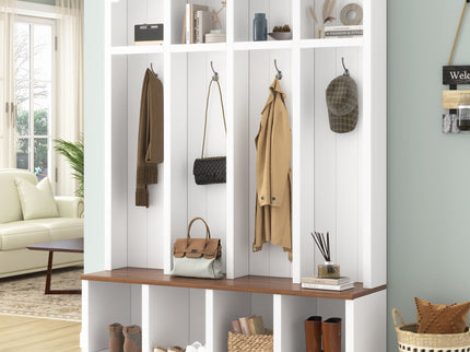 Entryway Hall Tree With Bench, 4 Hooks & Open Storage Space