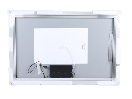 Modern LED Bathroom Vanity Mirror With Aluminum Frame, 45° Beveled Lights, Anti Fog - Silver