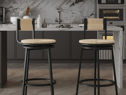 Bar Stools Swivel Counter Chairs With Metal Frame Hand Woven Paper Rope Dining Barstools For Kitchen Counter (Set of 2)