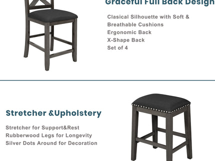 5 Pieces Counter Height Rustic Farmhouse Dining Room Wooden Bar Table Set With 2 Stools And 2 Chairs